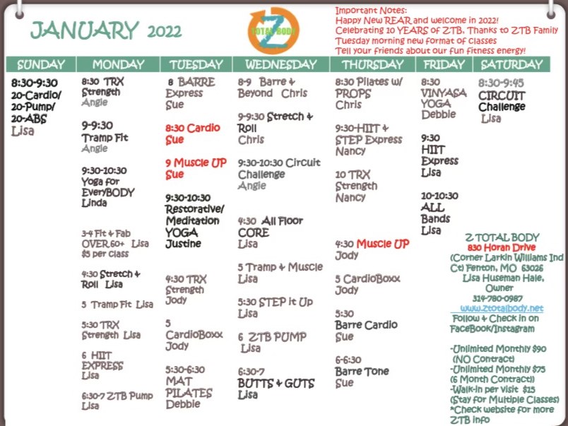 January 2022 ZTB Schedule