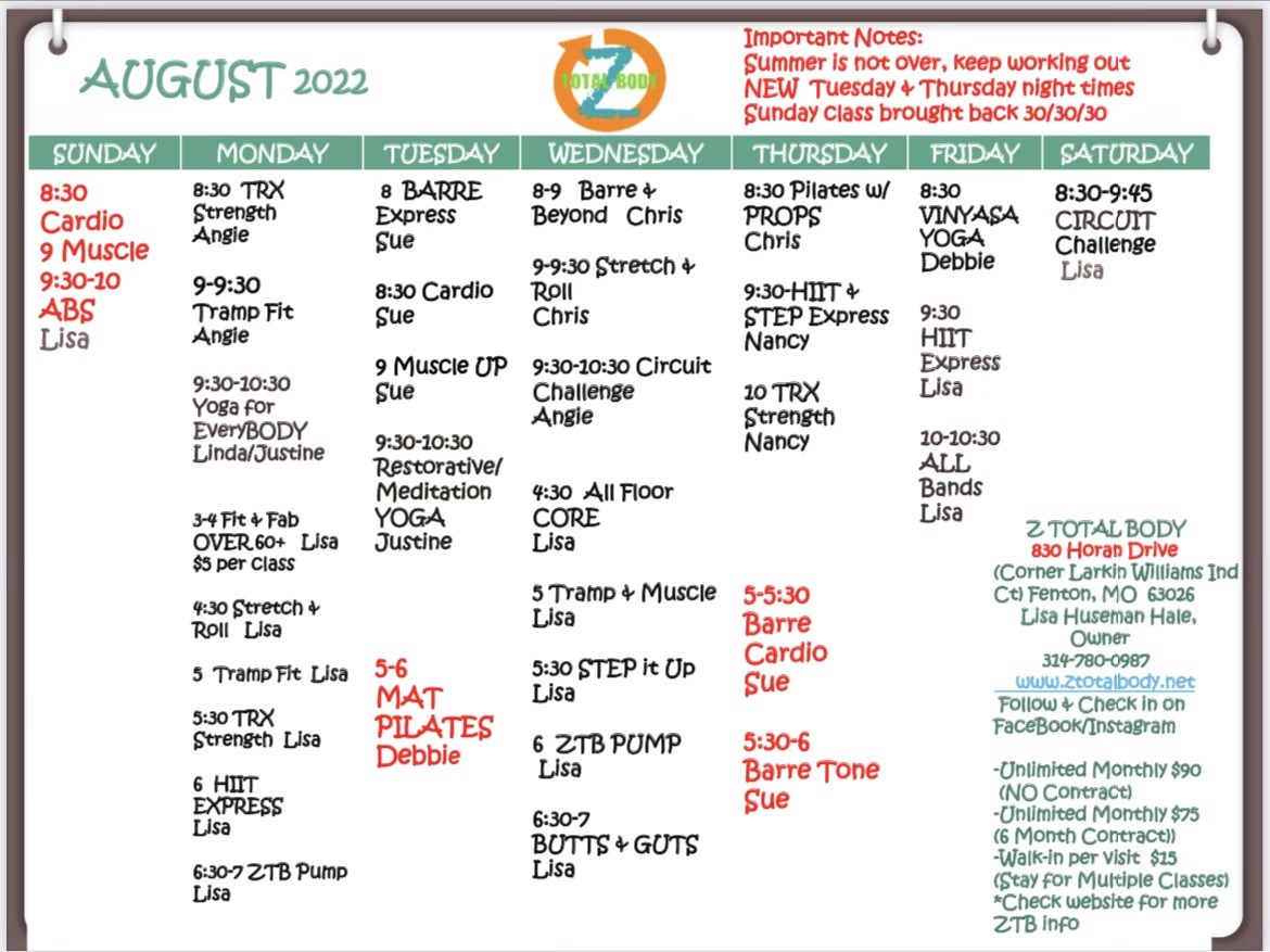 August 2022 ZTB Schedule