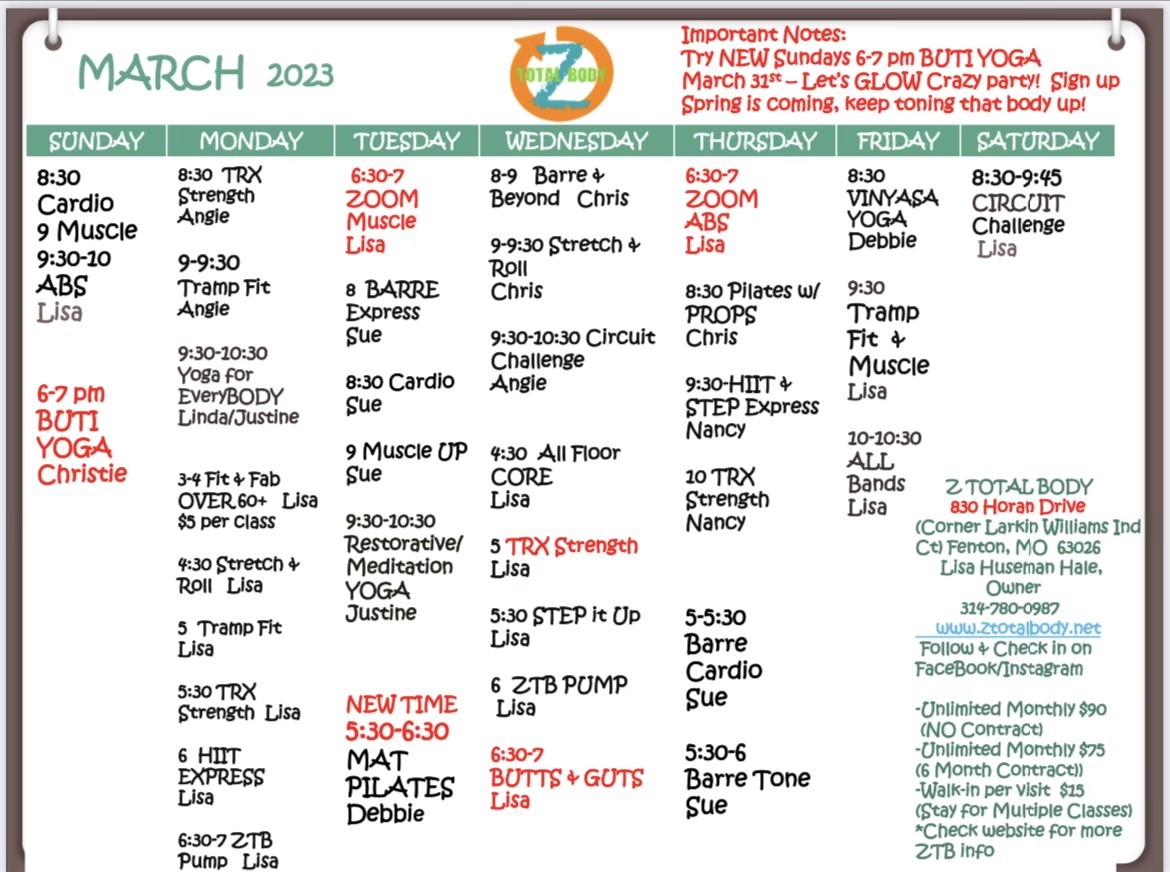 March 2023 ZTB Schedule