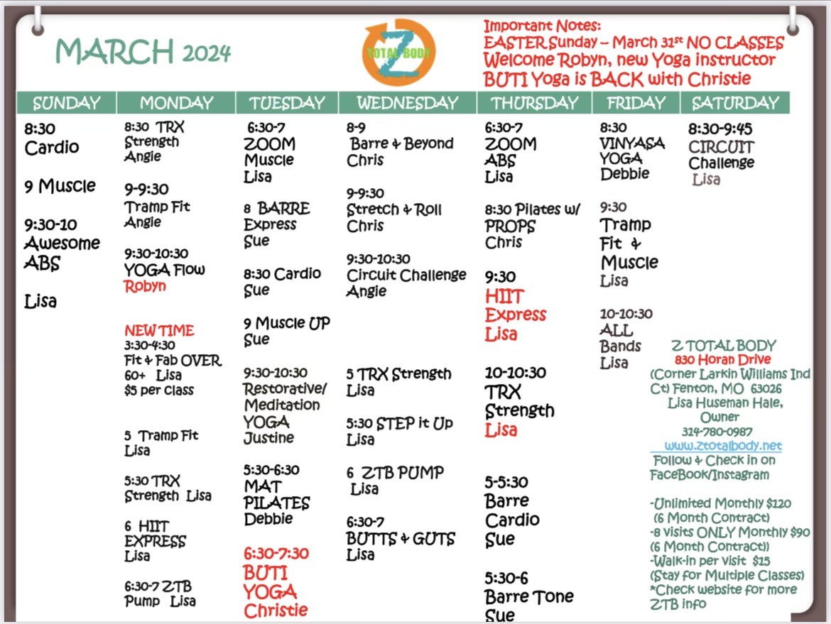 March 2024 ZTB Schedule
