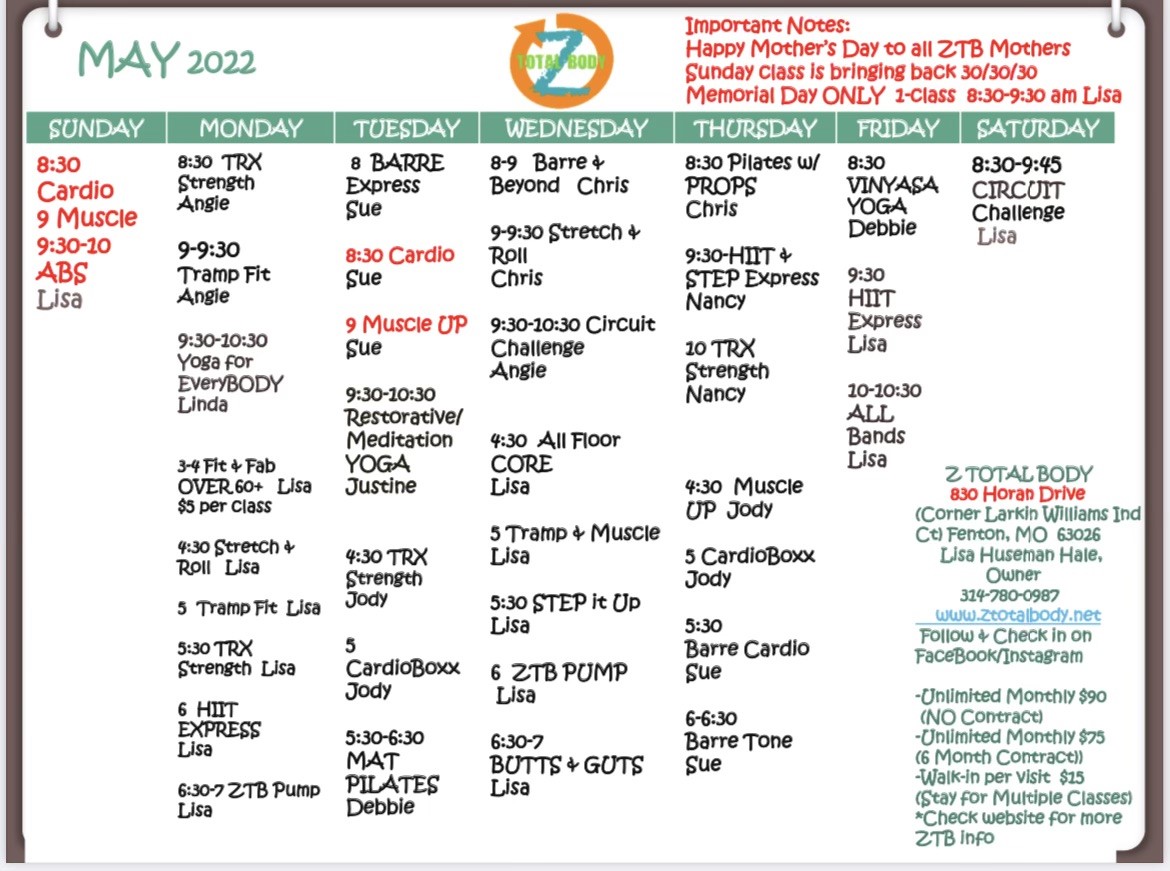 May 2022 ZTB Schedule