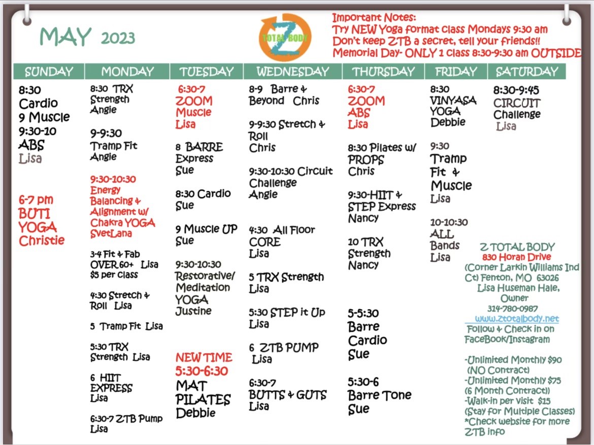 May 2023 ZTB Schedule