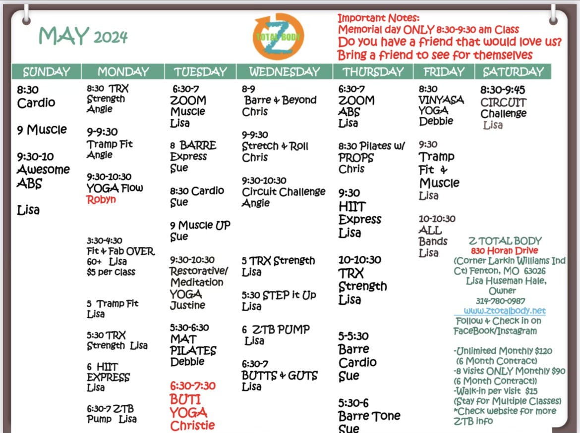 May 2024 ZTB Schedule
