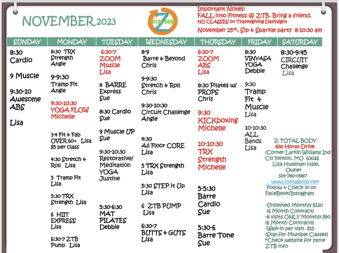 November 2023 ZTB Schedule