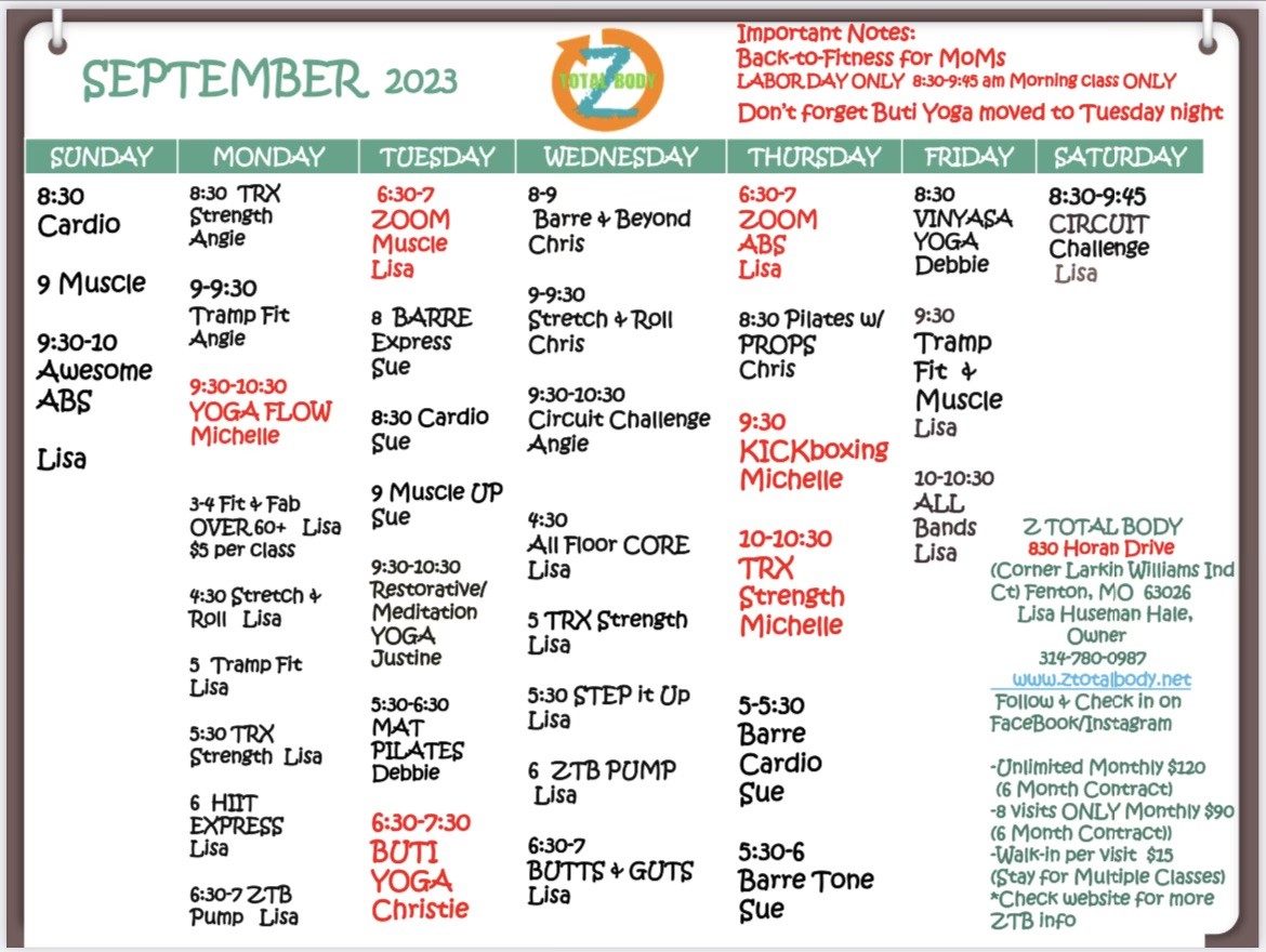 September 2023 ZTB Schedule