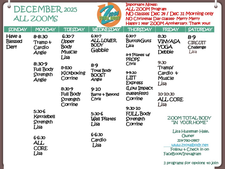 December 2025 ZTB Schedule