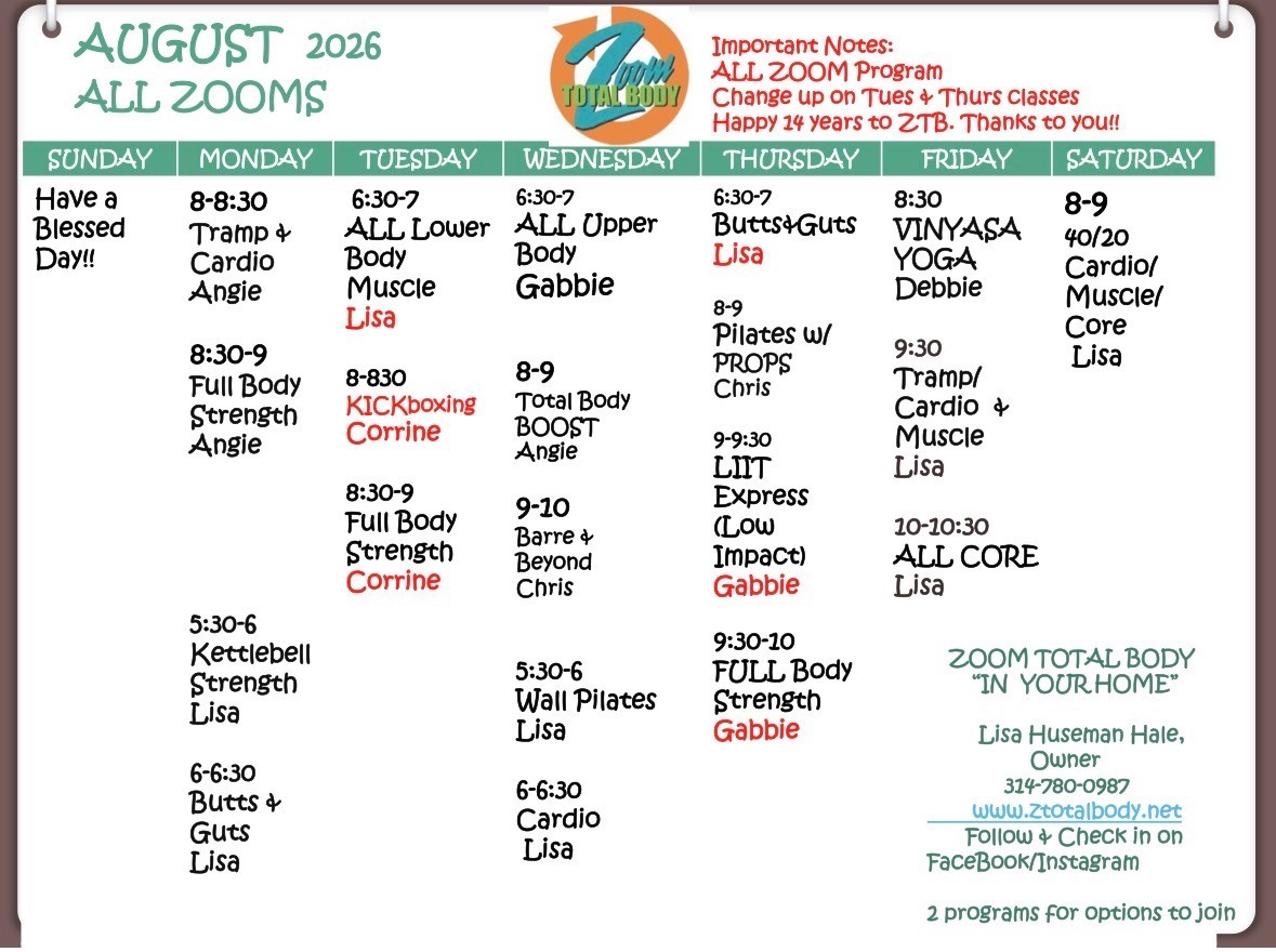 August 2026 ZTB Schedule