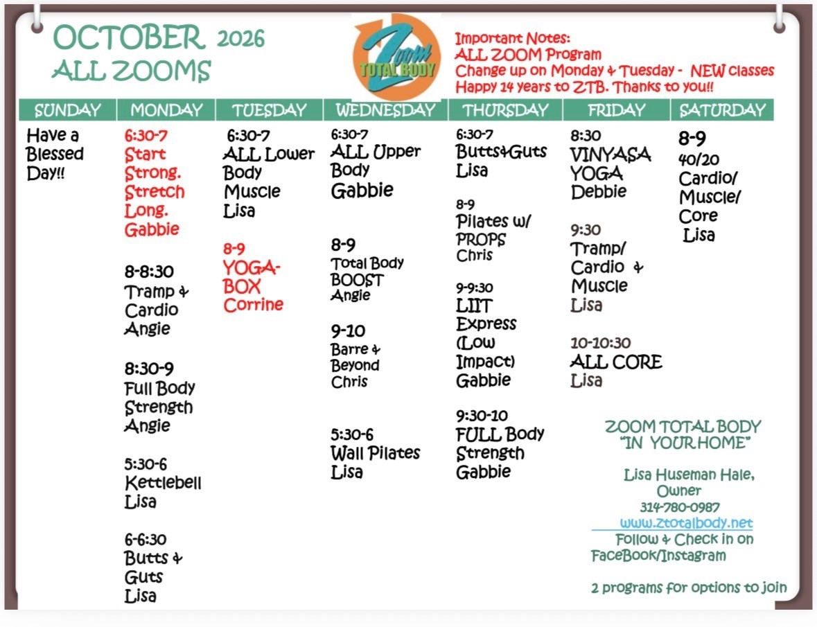 October 2026 ZTB Schedule
